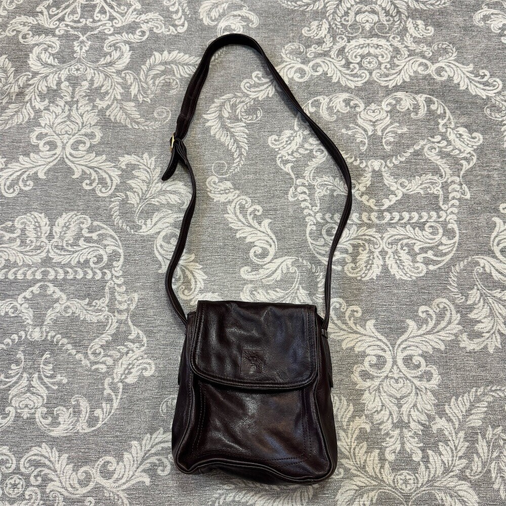 Anne Klein Borghese Crossbody Bag Womens Small Dark Brown Vintage Flap